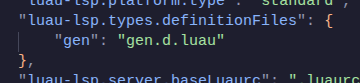 sleitnick's tweet photo. @track33r With Luau Language Server extension in vscode, just add one to the definitionFiles object. Unfortunately the format of these definition files is undocumented, so it's kind a game of hunting down others that have figured it out https://t.co/KCLjsce36R