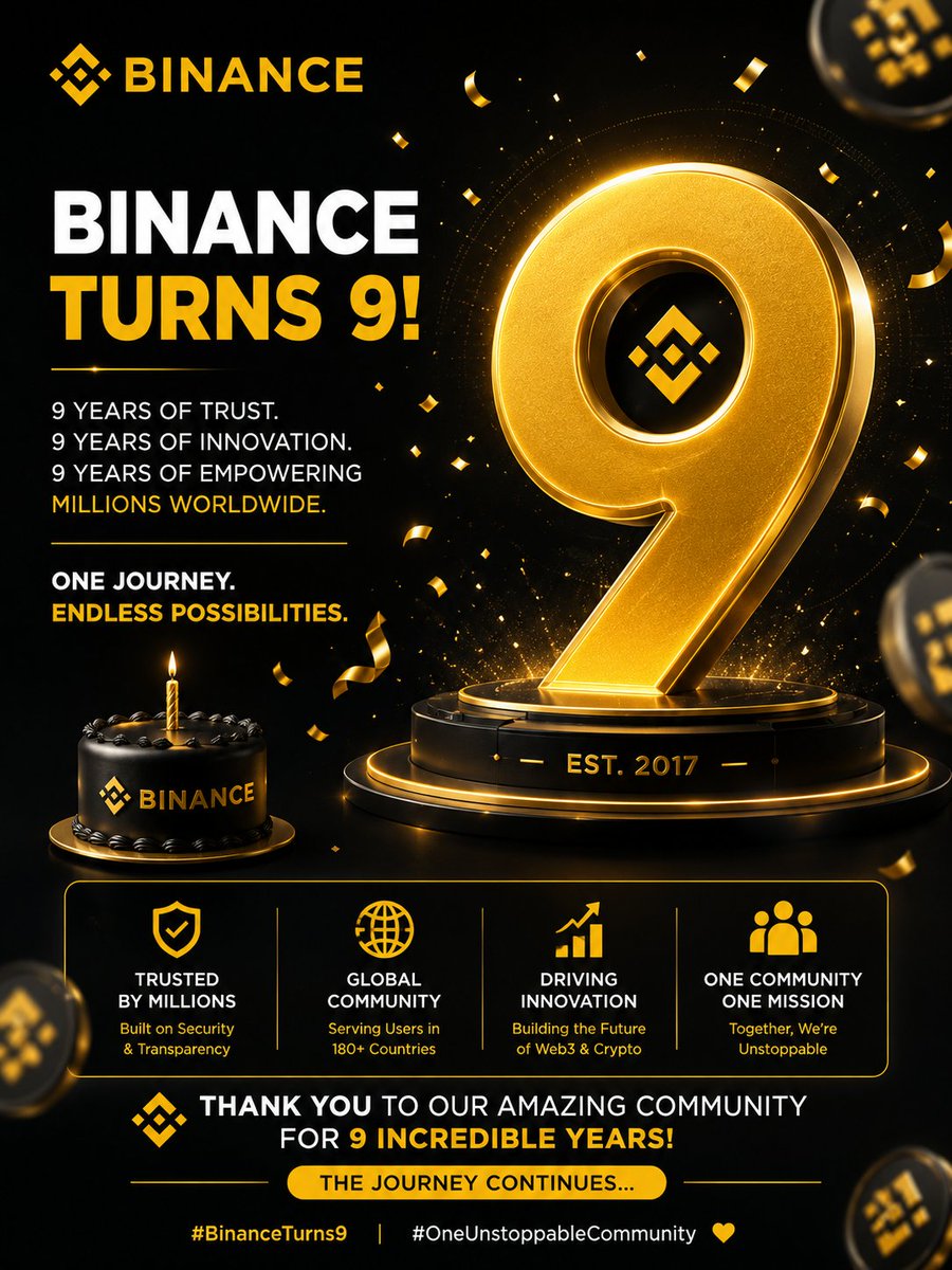 chkhalid001's tweet photo. @binance Celebrating 9 years of Binance and the incredible community behind it! 🎂💛 #BinanceTurns9 https://t.co/dKKTdf1Qkq