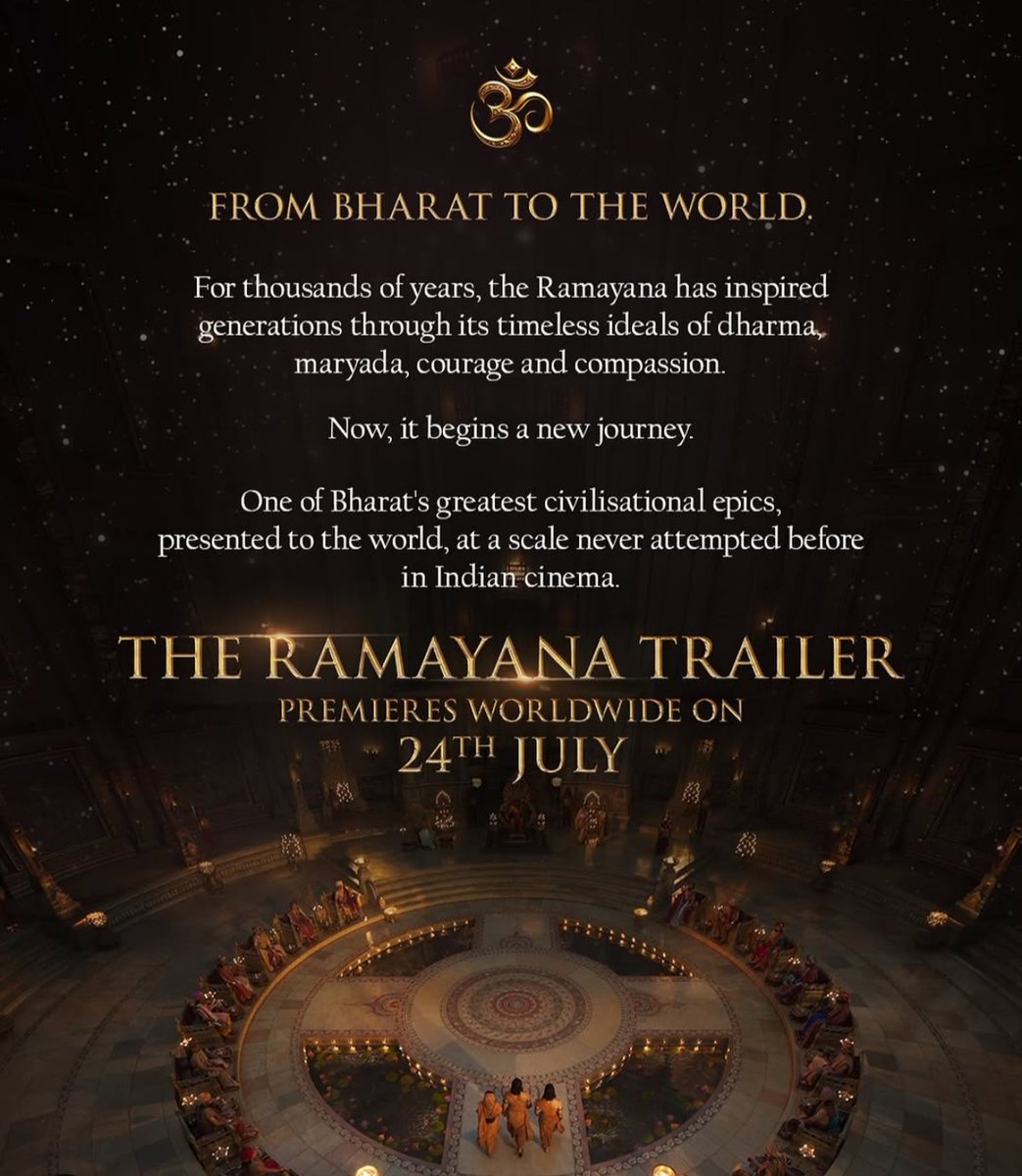 YashTrends's tweet photo. #Ramayana Official Trailer Premieres Worldwide on July 24th 🔥🔥

#Yash @TheNameIsYash https://t.co/PiXwlixdjR