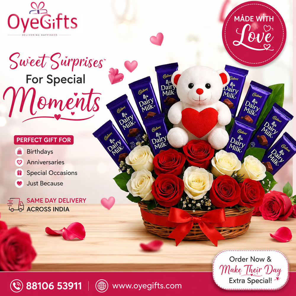 oyegifts's tweet photo. 🎁Sweet Surprises, Beautiful Memories!
Looking for an Online Gift Hamper that brings smiles instantly? 🌹🍫🧸 #OyeGifts offers thoughtfully arranged gift hampers with flowers, chocolates, soft toys, and more for every celebration.
🌐Shop now: https://t.co/0MmkhlmmxR📞8810653911 https://t.co/FbkJ7akdTt