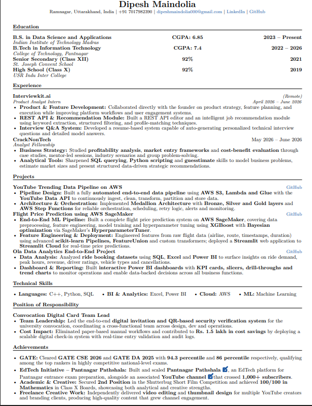 DipeshMain14648's tweet photo. Day 5/30 of becoming Data Analyst

Updated My Resume

#DataAnalytics #Excel #LearningInPublic #DataAnalyst #BusinessAnalyst https://t.co/85mVvgv7ki