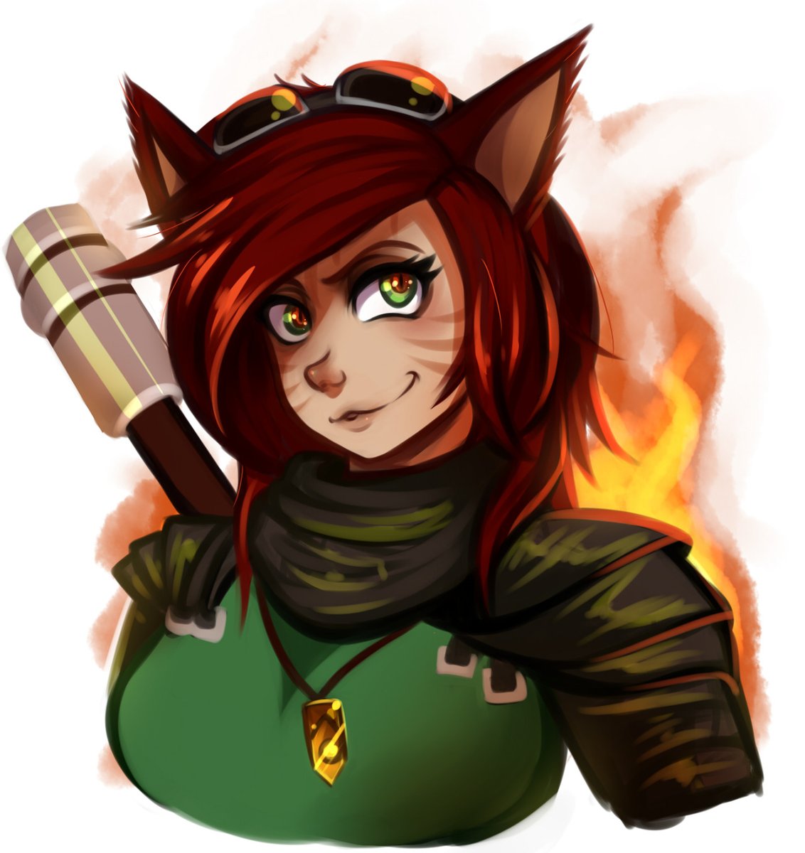 SoulEchelon's tweet photo. @ShotOneFighters Guess I can give this a shot....one. (I'll be here all week)

If I could condense her into a few sentences, it'd be: Thieving pyromaniac with a kind but mischievous heart. She could fit any role you can think of. A fighter, An ally, a thorn in the side, a shady merchant, etcetc. https://t.co/UrgMAf4BwV