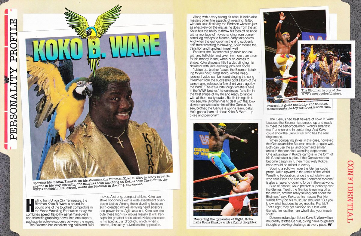 WWFWrestling1's tweet photo. WWF Magazine Personality Profile of Koko B. Ware from November, 1989. π¦ #WWF #WWE #Frankie #KokoBWare https://t.co/jXWPFDhcnk