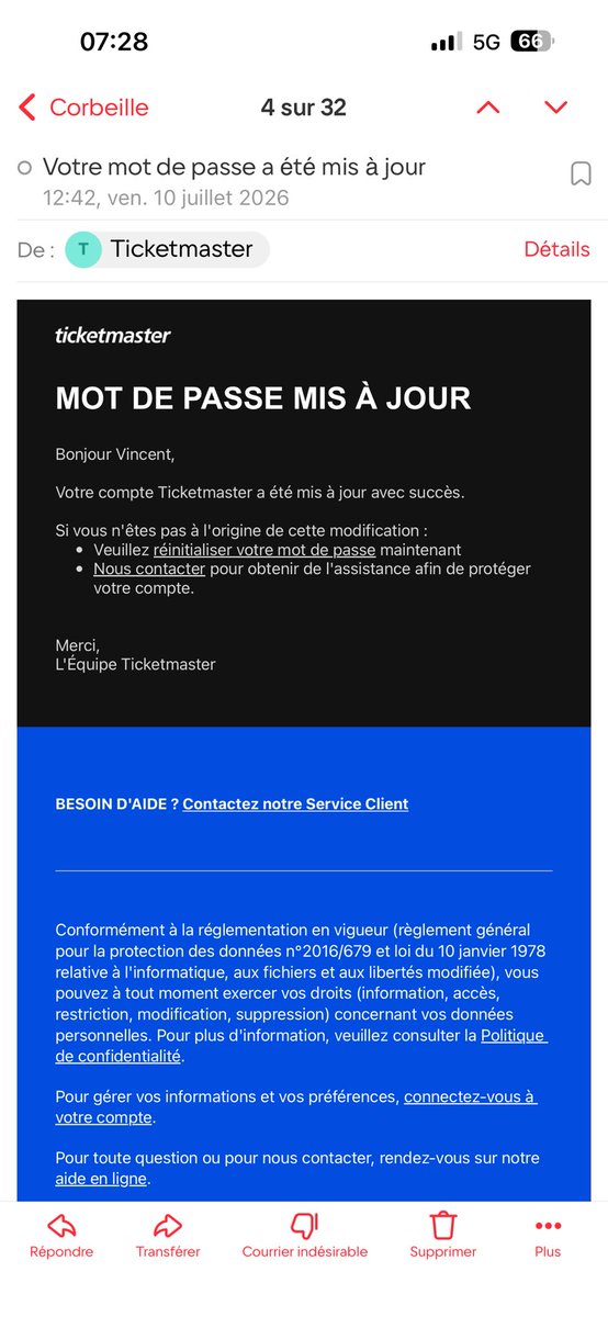 Ob1oneS's tweet photo. @leehansfavfish C’est un mail officiel. Cela correspond à la réorganisation annoncée du site. D’ailleurs quand tu changes le mot de passe comme proposé, tu reçois bien un mail de confirmation du site officiel. https://t.co/EGy75nESTc
