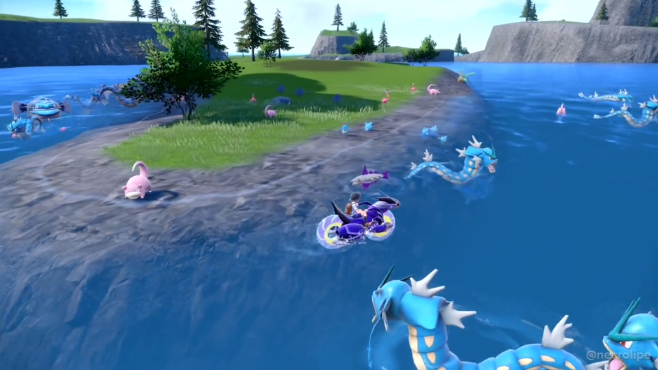 Carlos_Saniol's tweet photo. Caught my Pokémon hanging out in a random lake today—shoutout to quiet in-game moments that make my day! https://t.co/6Pnx8IzLCW