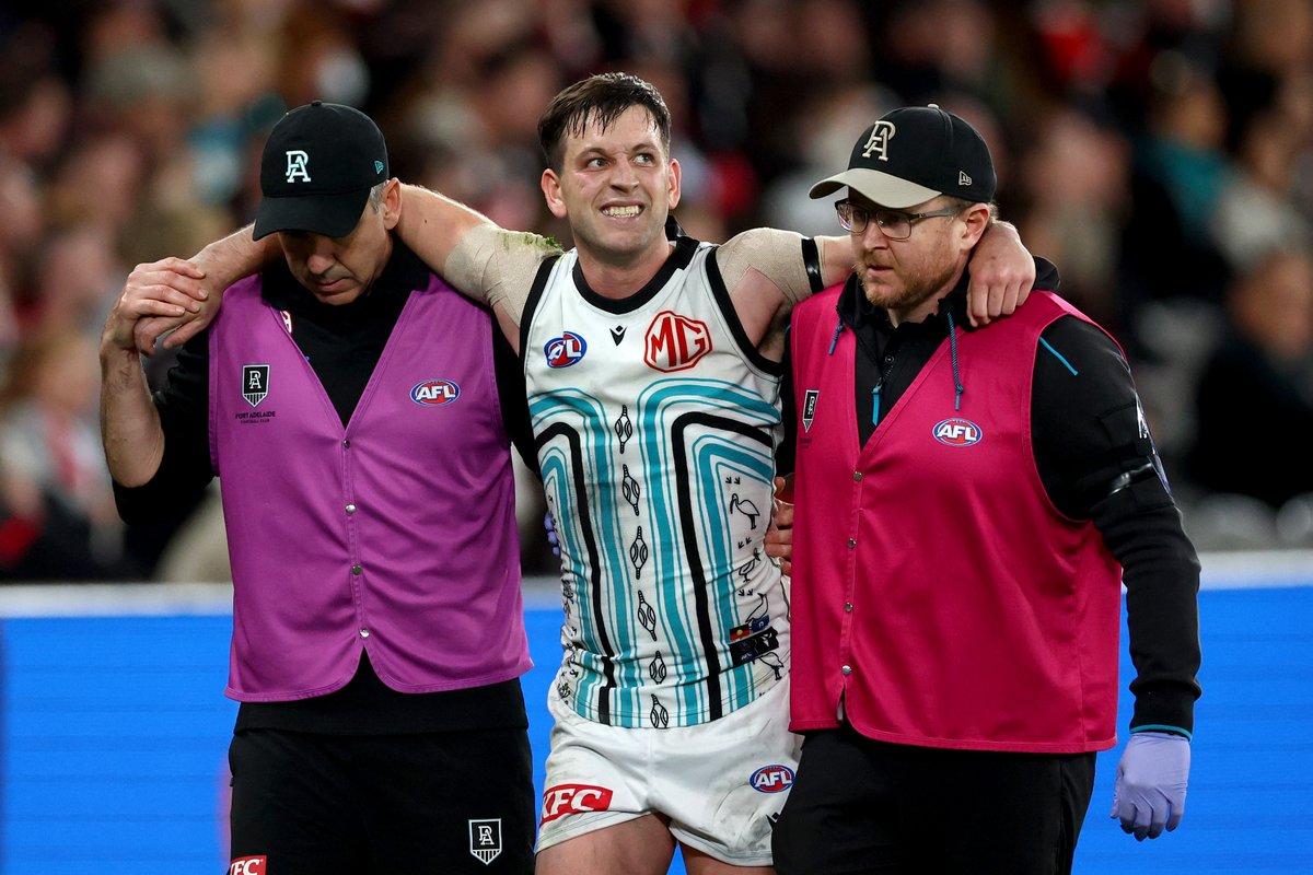 PAFC's tweet photo. Zak Butters (ankle) and Lachie Jones (ribs) will take no further part in today's game. https://t.co/jSM0ZdAPj3