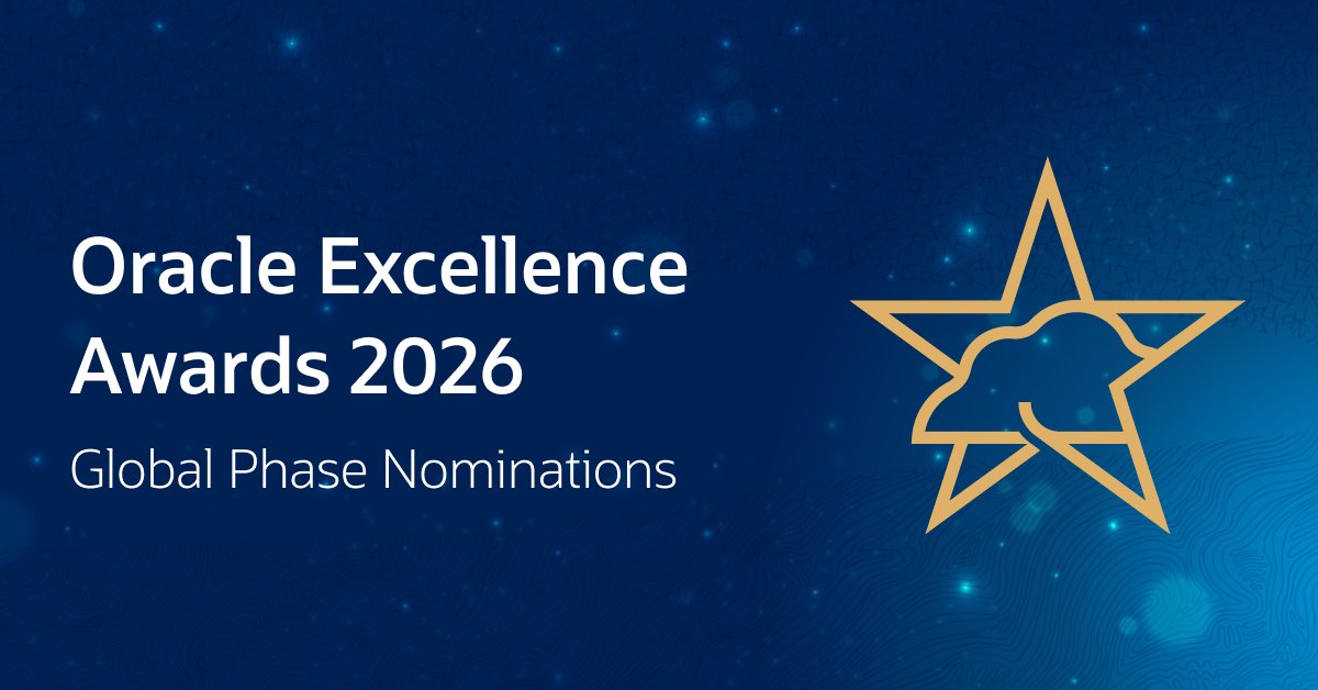 mupadhya's tweet photo. Nominations for the Global Phase of the 2026 Oracle Customer Excellence Awards are now open! Check out the categories here: https://t.co/9MpjaQB7Wb https://t.co/UWnS3RucoM