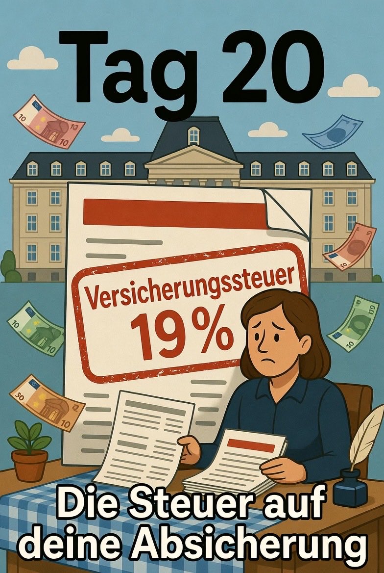 Wilehalm's tweet photo. 🧾 Steuern in Deutschland – Tag 20

Steuer #20: Die Versicherungssteuer

1.  Vorstellung Verkehrsteuer auf Versicherungsprämien. Der allgemeine Steuersatz beträgt 19 % (auf fast alle privaten Versicherungen wie Haftpflicht, Hausrat, Rechtsschutz, Kfz etc.). Feuer- und einige Gebäudeversicherungen liegen bei 22 % bzw. leicht abweichenden Sätzen. Wichtig: Im Gegensatz zu vielen anderen Steuern kommt keine zusätzliche MwSt obendrauf. Die Versicherungssteuer ersetzt hier quasi die Umsatzsteuer.

2.  Woher?
Versicherungsteuergesetz (VersStG) – eine Bundessteuer.

3.  Warum?
Offiziell: Verkehrsteuer zur Finanzierung des Staates. In Wahrheit: Der Staat kassiert mit, sobald du dich gegen Risiken absicherst.

4.  Gut / Schlecht
Schlecht: Du zahlst für Schutz (Auto, Haus, Haftpflicht) und dann noch 19 % Steuer obendrauf – immerhin ohne dass die MwSt nochmal draufkommt. Trifft fast jeden Haushalt. Der Staat fordert Eigenverantwortung und Versicherungsschutz, besteuert ihn aber trotzdem. Gut: Nichts.

5.  Finanzieller Nutzen vs. Verwaltung Für den Staat: Ca. 17–18 Milliarden Euro pro Jahr – sehr einfaches und sicheres Geld. Für dich: Deine Versicherungsbeiträge werden automatisch teurer.

Zusatz:
Eine der verstecktesten Steuern überhaupt. Während der Staat dir ständig mehr Eigenverantwortung predigt, kassiert er bei jedem Versicherungsvertrag mit. Doppelmoral.

Welche Steuer soll ich übermorgen nehmen? Kommentiert!
Teilt, wenn ihr nicht gerade eine Versicherung abschließt. 📄💸
#SteuernSindRaub #Versicherungssteuer #SklaveDesStaates #FreiheitstattZwang
