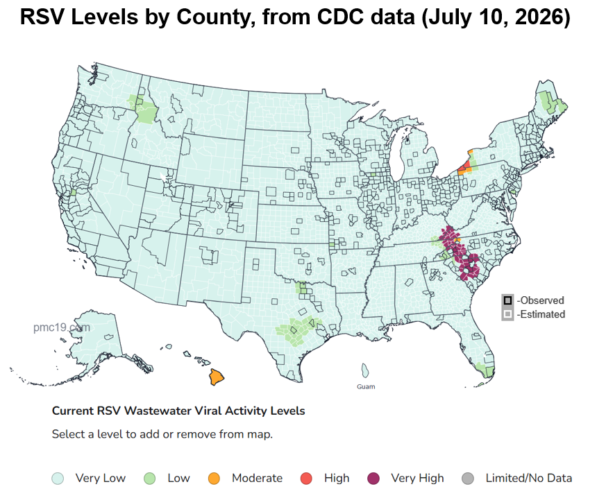 michael_hoerger's tweet photo. 🚨RSV🦠
Here's the RSV heat map using the PMC methodology.

That hot spot is driven by McDowell (NC) and Richland &amp; Lancaster (SC), all WVAL values >150. 

Values >11 are "Very High." 

Stay home if you're sick, and avoid sick people, especially if you have infants/toddlers. https://t.co/qtCAEuSsWa