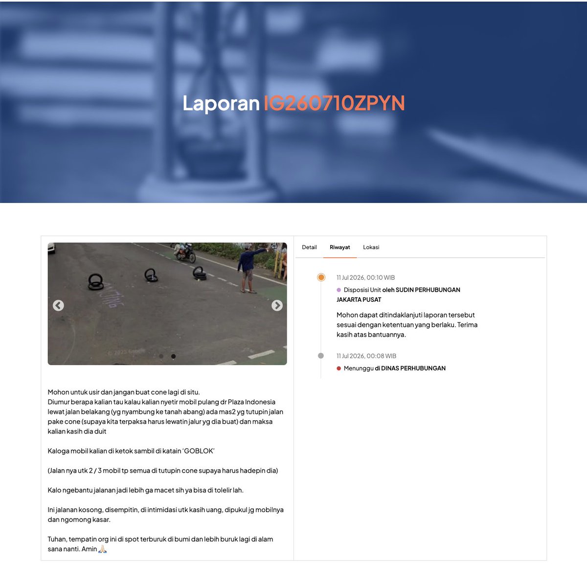 DKIJakarta's tweet photo. Terima kasih sudah menyampaikan informasinya.

Terkait laporan tersebut, sudah terdapat laporan serupa pada lokasi yang sama dengan nomor referensi IG260710ZPYN. Perkembangan laporan dapat dipantau melalui tautan berikut:

🔗 https://t.co/QoxOvETNz9

Untuk penyampaian laporan lainnya, Anda juga dapat menggunakan Aplikasi JAKI:
📱 Play Store: https://t.co/HvcART9n7w
📱 App Store: https://t.co/g130Zk8B2l

Terima kasih atas kepedulian Anda dalam menyampaikan informasi untuk Jakarta.