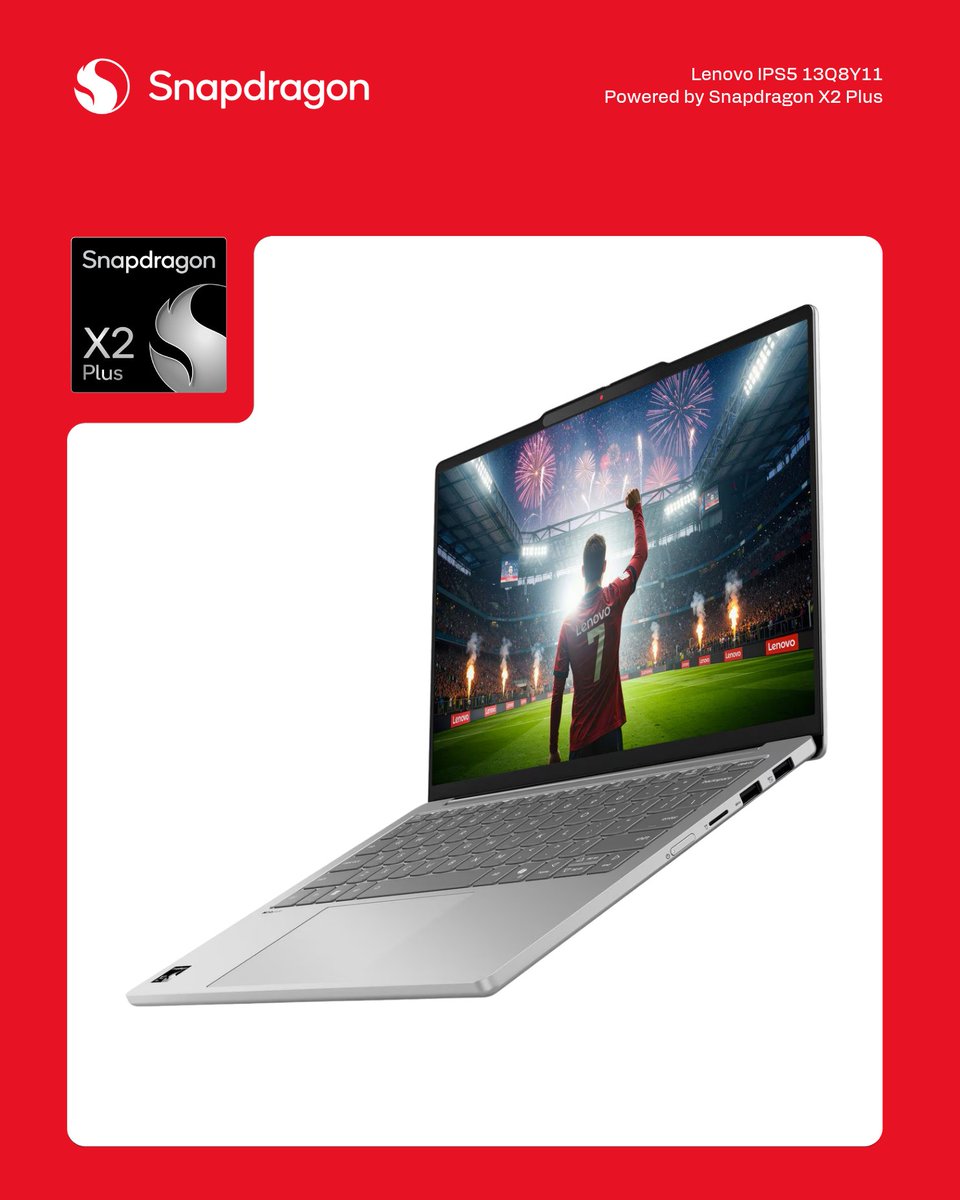 Snapdragon_ID's tweet photo. Sudah tahu belum? 👀

Kini Insiders sudah bisa dapatkan laptop dengan Snapdragon X2 Plus di Indonesia melalui Lenovo IPS5 13Q8Y11.

Dirancang untuk menghadirkan performa cepat, AI yang lebih pintar, dan daya tahan baterai yang siap menemani produktivitas sepanjang hari.

Cek sekarang di toko atau e-commerce favoritmu lalu rasakan sendiri pengalaman Snapdragon Laptop bertenaga Snapdragon X2 Plus 🚀

#JadiPowerful #SnapdragonLaptop #SnapdragonX2plus