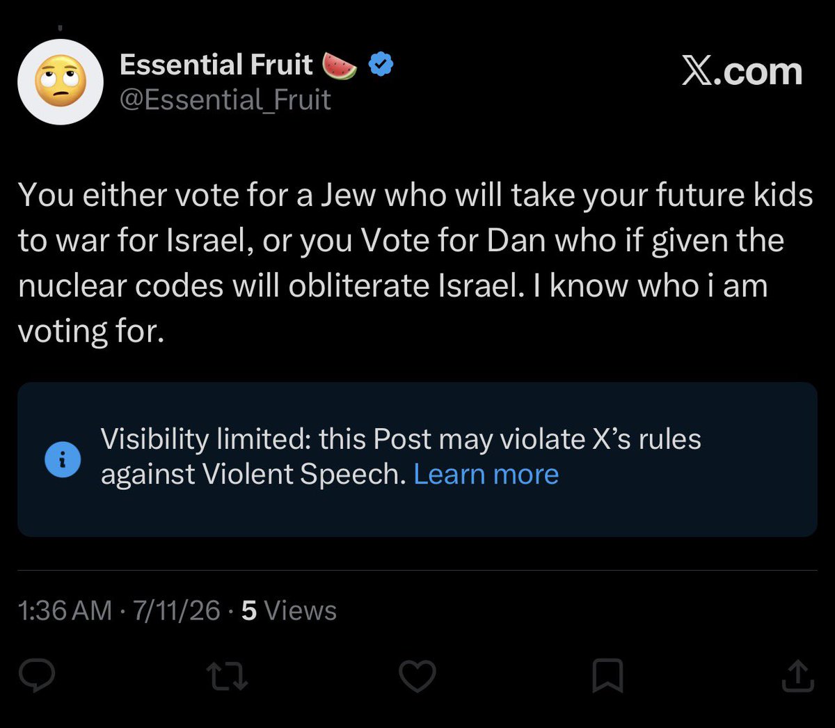 Essential_Fruit's tweet photo. @Super_Bob0320 @ElectBilzerian here is my post, looks like the Jews got to it https://t.co/70zR9BRVty