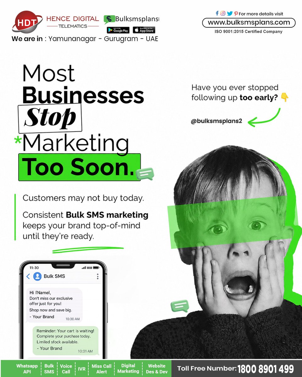DigitalHence's tweet photo. 📢 Most businesses stop marketing too soon.

Stay top-of-mind with BulkSMSPlans using timely offers, reminders, and follow-ups that keep your brand remembered.

📲 Consistency drives conversions.

📞 1800 8901 499
🌐 https://t.co/f4skLtBA4s
#BulkSMS #SMSMarketing #BulkSMSPlans https://t.co/RI6ung3PBo