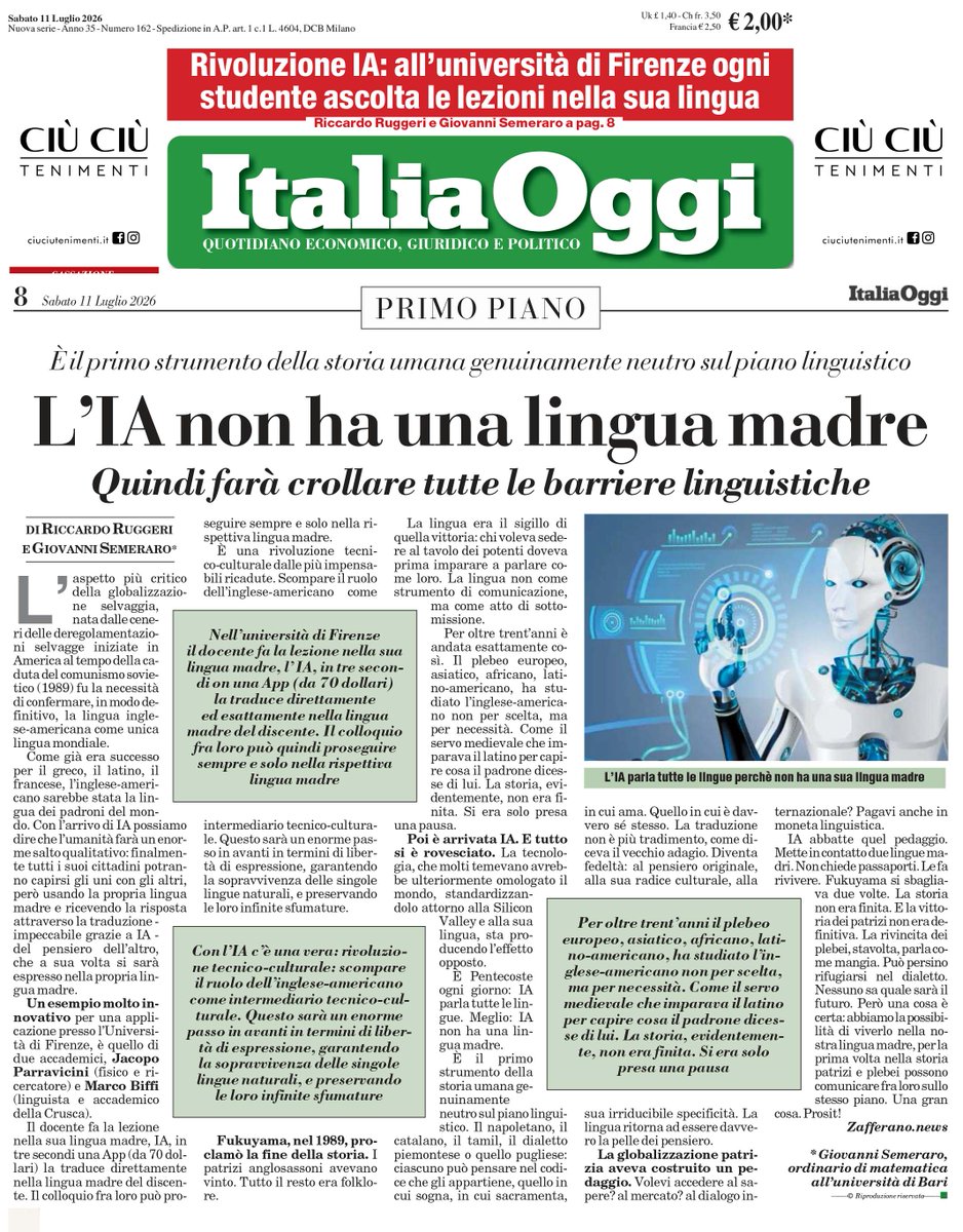 editoreruggeri's tweet photo. È il primo strumento della storia umana genuinamente neutro sul piano linguistico
L’IA non ha una lingua madre
Quindi farà crollare tutte le barriere linguistiche