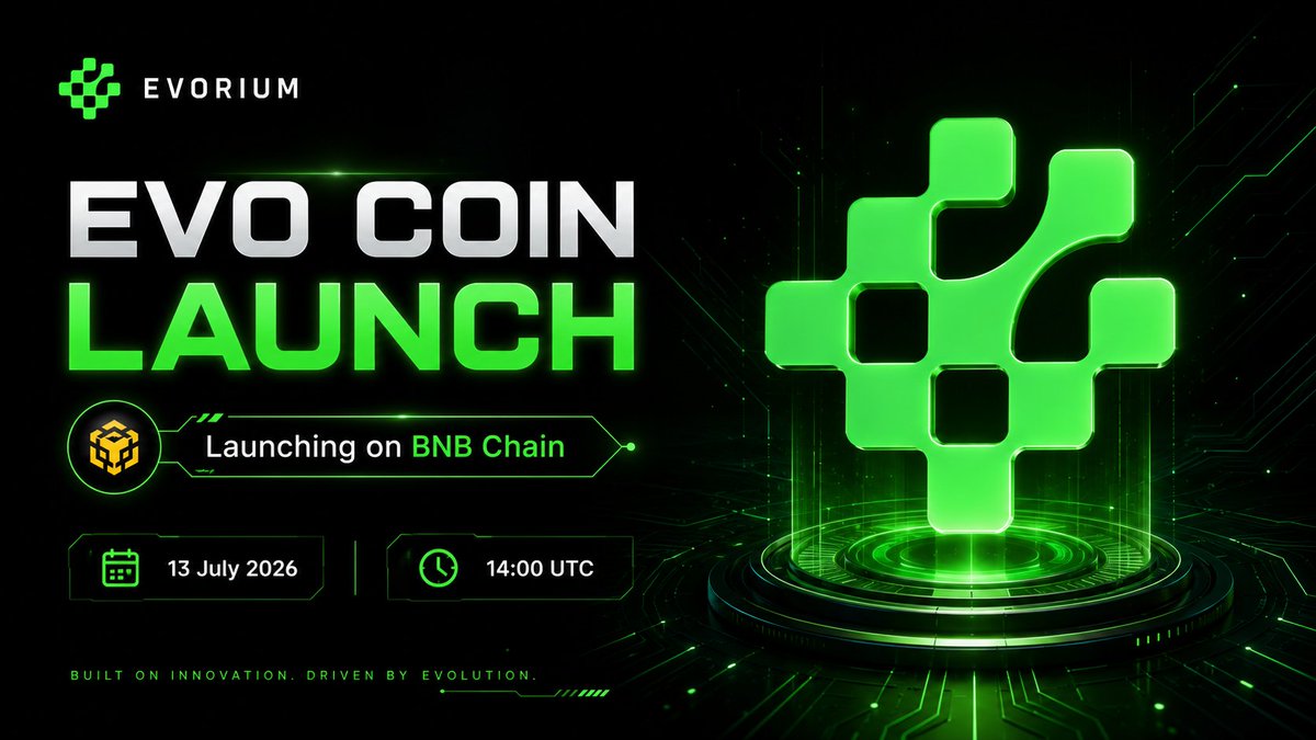 EvoriumNetwork's tweet photo. EVO Coin launches on PancakeSwap on 13 July 2026 at 14:00 UTC.
The next phase of Evorium begins on BNB Chain, bringing EVO into the public market and expanding the foundation of the Evorium ecosystem.
#Evorium #EVOCoin #BNBChain #PancakeSwap https://t.co/teEkedSVSU