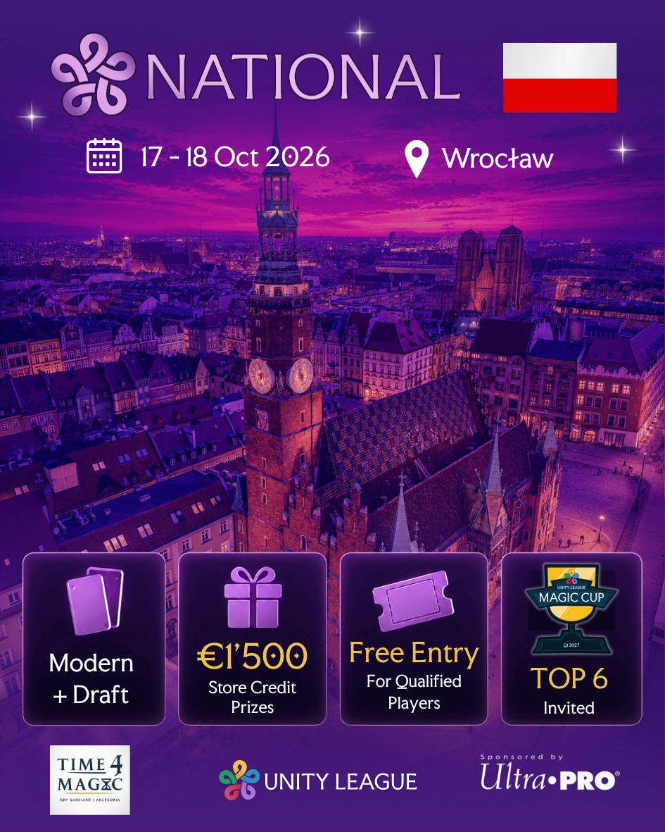 unityleaguemtg's tweet photo. 🇵🇱 Poland, it’s your turn!
Unity League Nationals: Wrocław, 17–18 Oct 2026. Draft + Modern both days, hosted by Time4Magic.
https://t.co/kVp8QMZDwQ
#MTGNationals https://t.co/FxO1un6KbQ