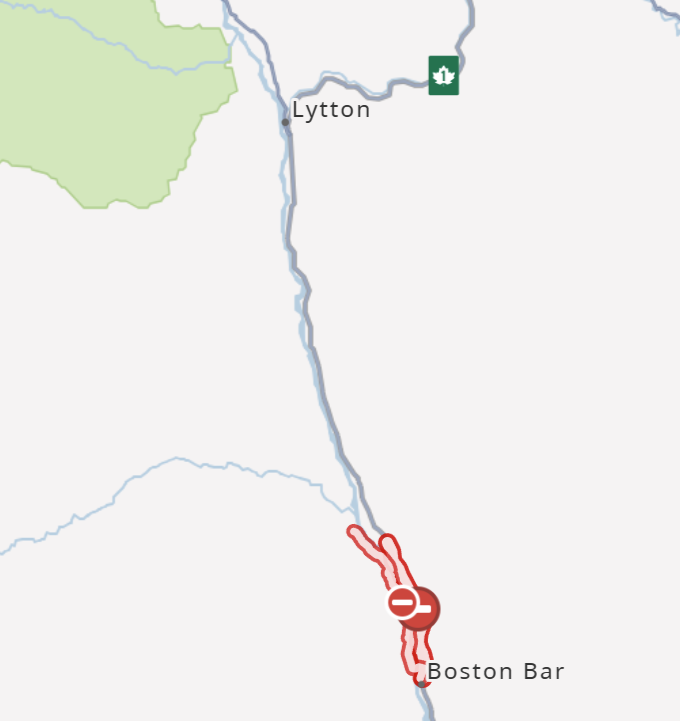 DriveBC's tweet photo. ⛔️ICYMI #BCHwy1 - the highway is closed between Boston Bar Station Rd and Ainslie Rd N due to a nearby wildfire.
#BostonBarBC #JackassMountainSummit 
ℹ️https://t.co/uS1ZoUHLrk https://t.co/3tMcKqlA9G