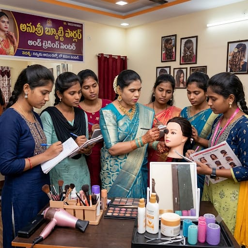 RChittimilla's tweet photo. Beauty trainer Chittimilla RagaJyothi is giving training to students on beauty course at Anusree Beauty Parlour and Training Center at Medchal. https://t.co/nhq1U6NISd