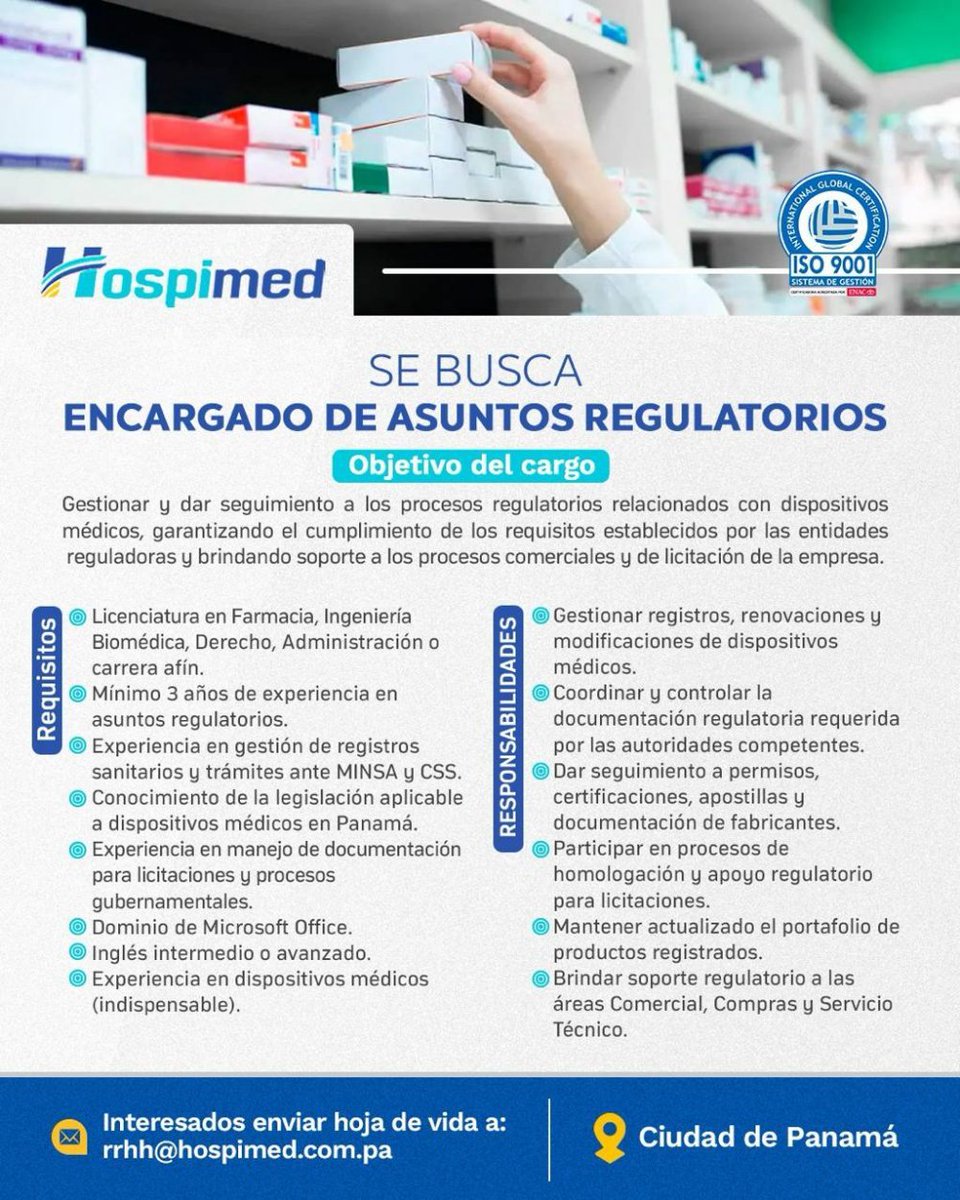 empleoscvpanama's tweet photo. Jefe de Cocina
https://t.co/3sf0LjuZEm

Encargado de Asuntos Regulatorios
https://t.co/AKqVX7r4lT

Operario de Equipo
https://t.co/1eXZ1q241v

Supervisor de Operaciones
https://t.co/IjvJ4uavXR

#cvpanama #panama #empleospanama #Vacantes #empleos https://t.co/9xVjElkJ8A