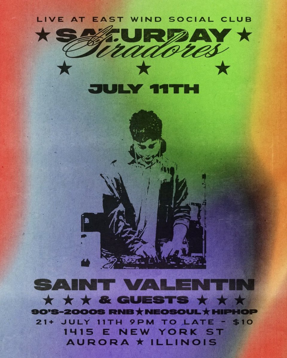abval777's tweet photo. slide thruuuu this saturday july 11th at eastwind club for sum classic 90's-00's hitssss!!!
gon be playing pharrell, aaliyah, qshanti n moreeee!!!!! as the night winds down i'll transition into neosoul and chill rnb
cover: $10
#00sthrowback #chicagoland #function #auroraillinois https://t.co/Ncs42xD7rd