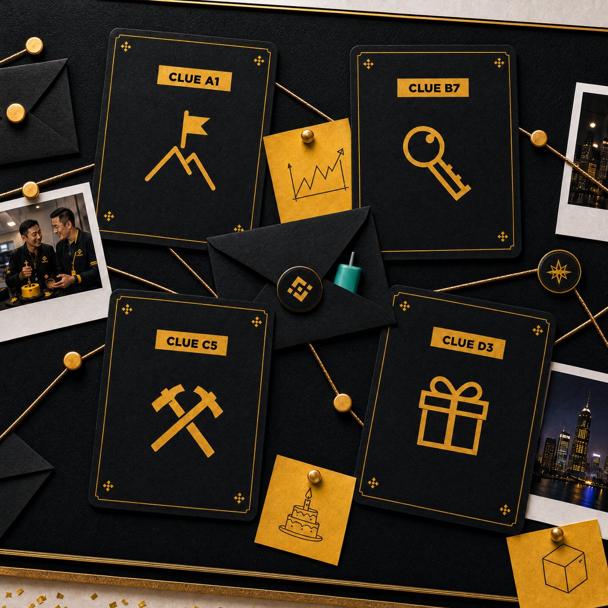BinanceForIN's tweet photo. 𝐏𝐢𝐜𝐭𝐮𝐫𝐞 𝟐 𝐨𝐟 𝐭𝐡𝐞 𝐝𝐚𝐲!

Look through the cards, strings, envelopes, and candle markers. One green candle is hiding somewhere on the Birthday Mission Board. 

And it's not that obvious!

How to participate:
- Find the hidden candle in one of the 3 pictures we post today
- Drop the screenshot in the comments
- Like + reshare this post
- Tag 3 friends & make sure you and your friends follow 
@BinanceForIN 
- Fill the form in the comments

𝟒 𝐰𝐢𝐧𝐧𝐞𝐫𝐬 𝐬𝐩𝐥𝐢𝐭 $𝟏𝟎𝟎 𝐔𝐒𝐃𝐓.
$𝟗𝟎𝟎 𝐔𝐒𝐃𝐓 𝐫𝐞𝐰𝐚𝐫𝐝 𝐩𝐨𝐨𝐥.

*T&C Apply.