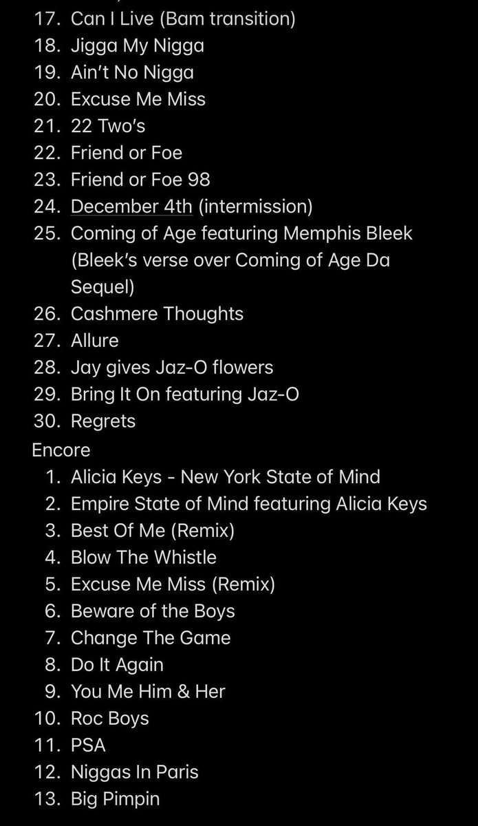 ___Taurean___'s tweet photo. The set list for Jay-Z30 Night 1: Reasonable doubt https://t.co/6cX8l8OD2A