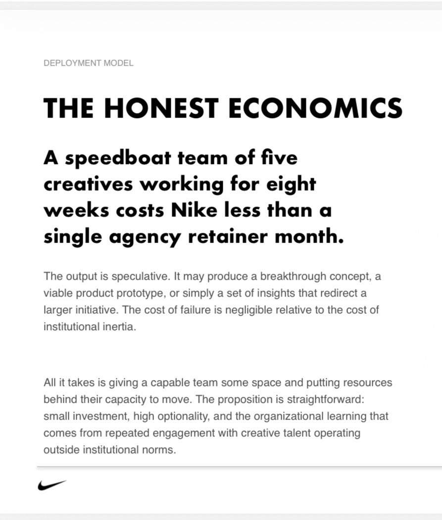 abelpaulgeorge's tweet photo. Some alpha we gave @Nike when they asked our team how to identify and hire “cool kids” amidst a company shift. 

More organizations should be implementing similar actionable deployment strategies in bringing talent that re-invigorates innovation. https://t.co/eIUxjSDCP2