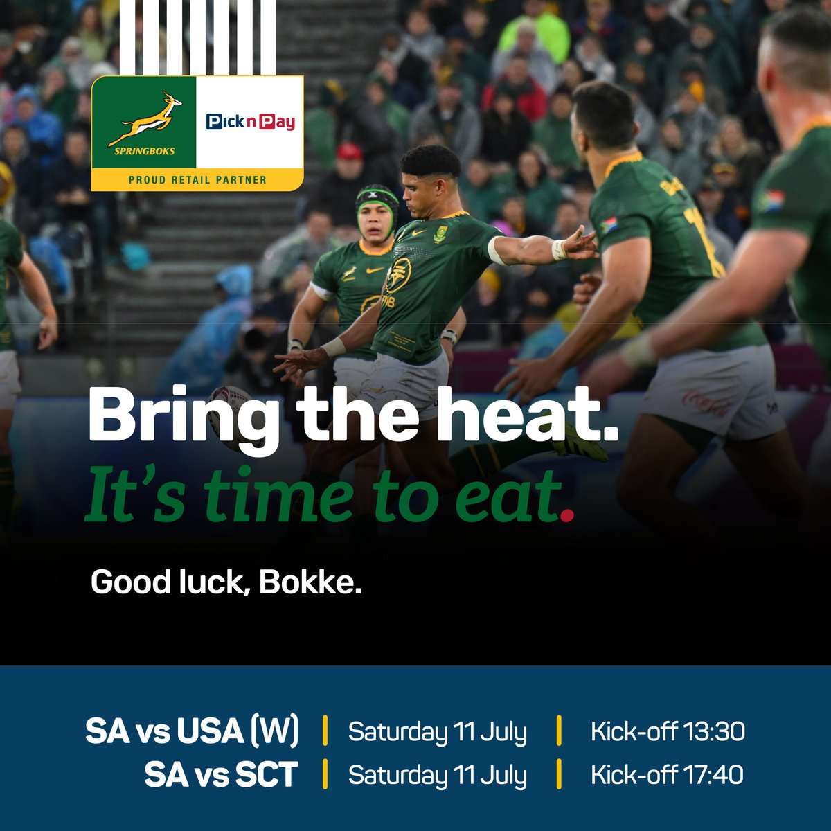picknpayhyper's tweet photo. Sorry Scotland, weβre not doing βwee portionsβ today. ππ½οΈβ
Schedule your order on @picknpayasap and get your snacks delivered before the game.β
> https://t.co/3s16SMCgmB
#PicknPay #ComeHomeToPicknPayHypermarket #Springboks #EatLikeAChampion #GreenAndGold https://t.co/WwzrPr1OtK
