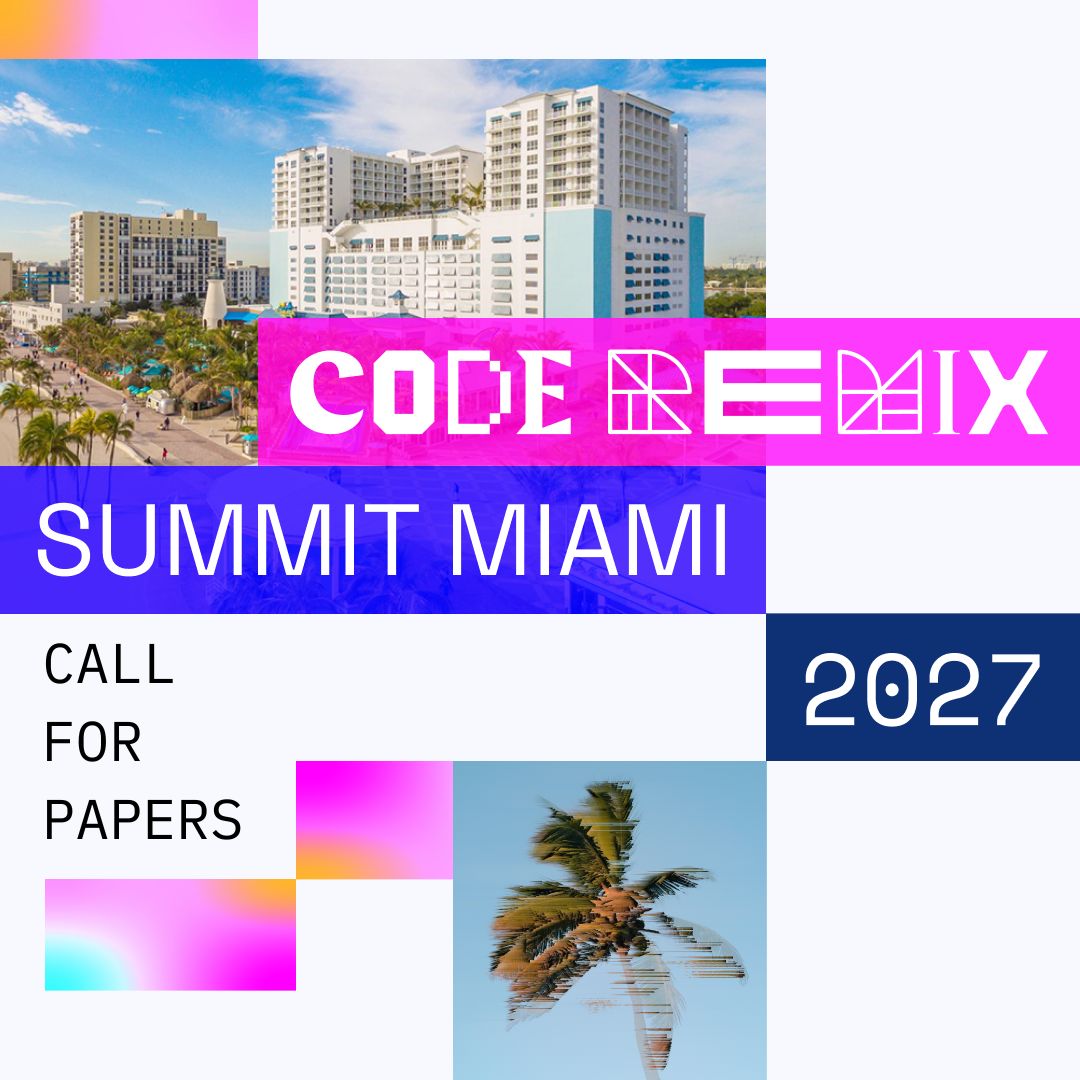 OpenRewrite's tweet photo. Code Remix Summit 2027: Call for sessions is open!

Deadline is September 30. If you've deployed code to solve a hard, real-world problem, we want the talk. If it runs in production, we're interested. 

➡️ Submit your session: https://t.co/EqvPNUWtnR https://t.co/4JLRsirzyS