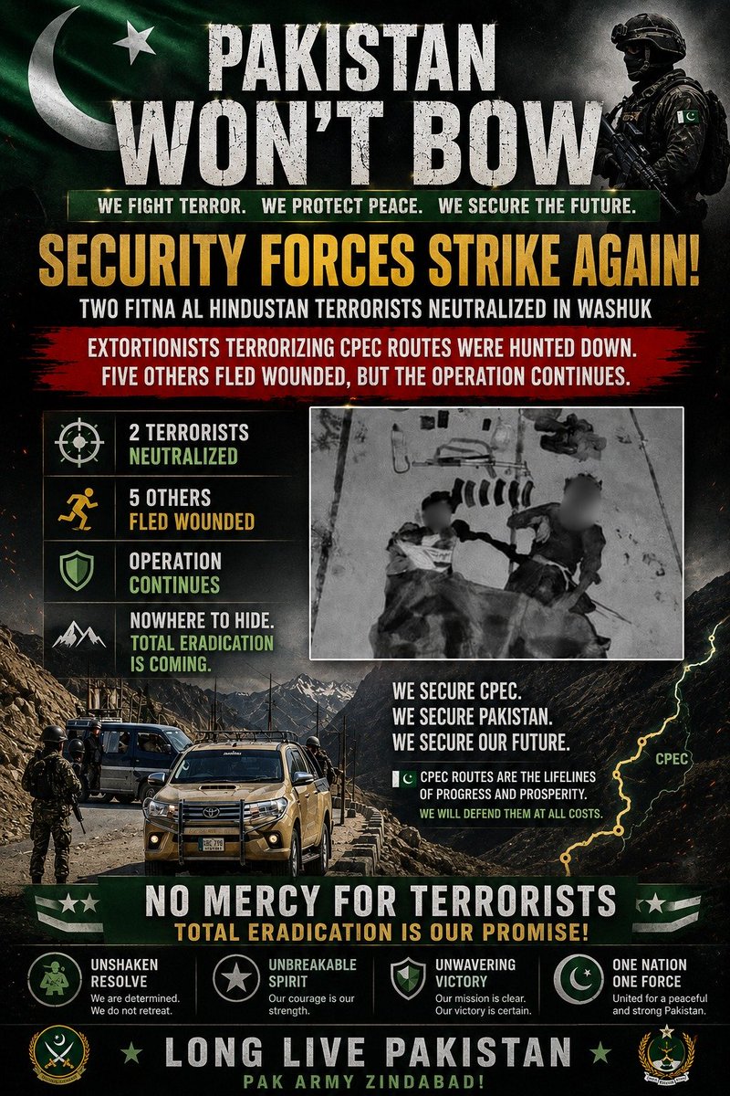 Sidra_501's tweet photo. Pakistan’s Security Forces remain steadfast in protecting the nation and pursuing those who threaten peace. Every successful operation strengthens security and reinforces a safer future for all.
#UnitedAgainstTerror
#SecurePakistan
#StandWithSecurityForces https://t.co/a2xLRsgoWP