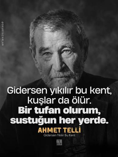 GaniMujde's tweet photo. Ahmet Telli için yazılanlara bakıyorum. Ne güzel böyle uğurlanmak ; sevgiyle hatırlanmak. Hepimiz öleceğiz kuşkusuz ama hepimiz böyle hatırlanmayacağız. O yüzden "Sustuğunuz yerde bir tufan" olmaya çalışınız. https://t.co/yj8jixIAtp