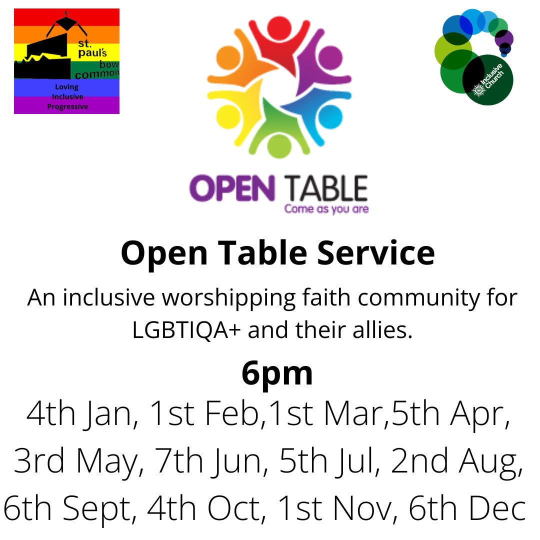 StPaulsBowCommo's tweet photo. You are invited you to join us for our OpenTable Service at 6pm which is for LGBTQIA+ family and friends.
For more details: https://t.co/ZNSq8Dtz46
#lgbtqiaplus #lgbtqia #inclusivechurch #comeasyouare #SPBC #FirstSundayOfTheMonth #Opentable https://t.co/GC9zyfgcer