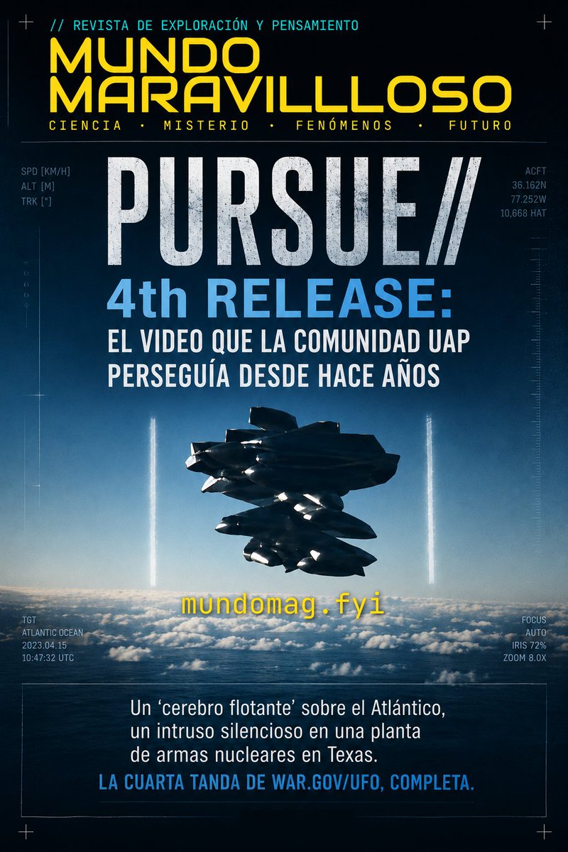 uap_mag's tweet photo. #PURSUE tanda 04 ya está afuera: 40 archivos nuevos del Pentágono, #NASA, #CIA, #FBI y Energía.  El más comentado es un video de 2020 sobre el Atlántico que la comunidad #UAP llevaba años rastreando solo por rumor.👇  https://t.co/qoe91I9uiR https://t.co/entJtg8czh
