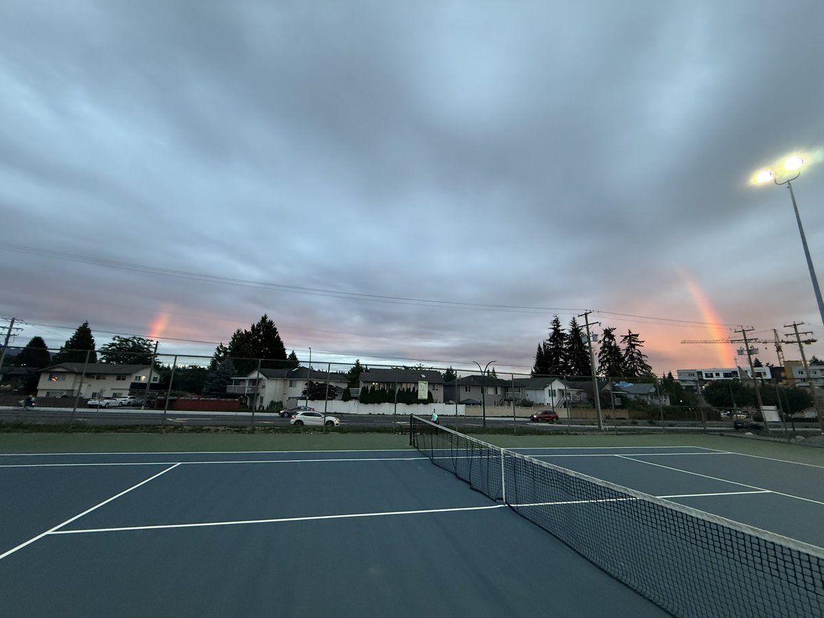 HarveyHwSu's tweet photo. Teamed up with Trish and came away with the win under the rainbow! 🌈🏆  🎾 https://t.co/gieS9EjLbV