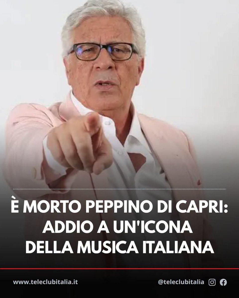 NotizieFrance's tweet photo. È morto a 87 anni Peppino Di Capri, tra i più grandi protagonisti della musica italiana. Il cantante di "Champagne" si è spento nella sua amata #Capri dopo una lunga malattia. Con lui se ne va una voce che ha segnato intere generazioni e la storia della canzone italiana. https://t.co/2HYakVM8IC