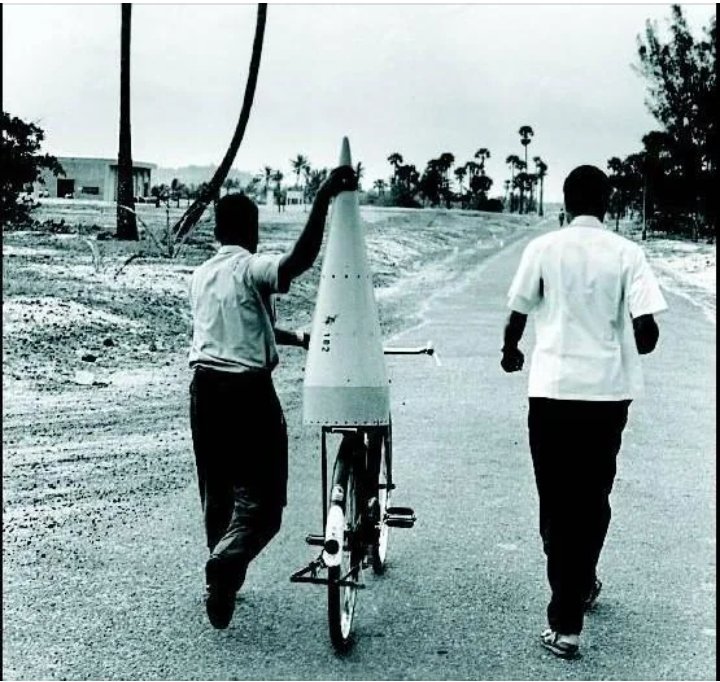 RjsMy1983's tweet photo. India's First Rocket being broudht on bicycle by Separate modules for launch to the Thumba Equatorial Rocket Launch Station (November 21 1963) https://t.co/DEq0fTxgRN