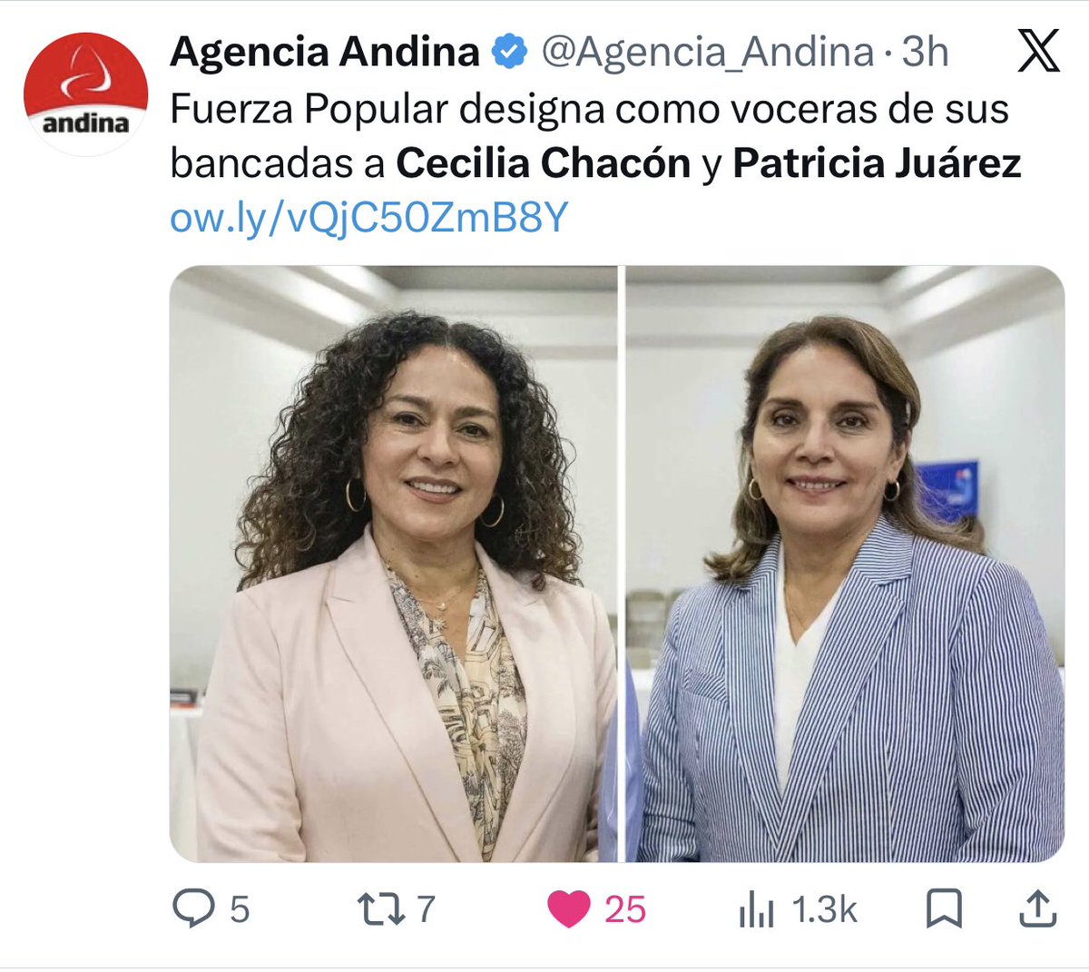 DerechaPeru's tweet photo. Las feministas deben estar aplaudiendo a Keiko a más no poder porque ha nombrado a dos mujeres como voceras en la Cámara de Diputados y en la de Senadores. Ok, no. https://t.co/7iSyaIMyOH