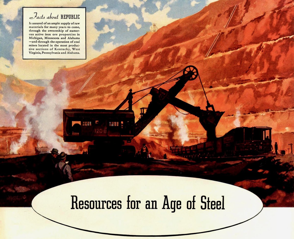 LRonLacy's tweet photo. In #JULY 1937
🧵👇
‘Resources for an Age of Steel’
Republic Steel Corporation, Cleveland, Ohio
#illustration #illustrationart #industrialsublime #stripmining #mining #iron #steel #industrialsublime https://t.co/b6htXg9dK7