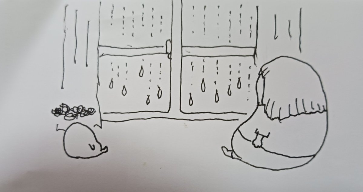 munimoni7's tweet photo. 雨降る外を眺める私とふあんおばけ。 https://t.co/YKPgFYxGtt