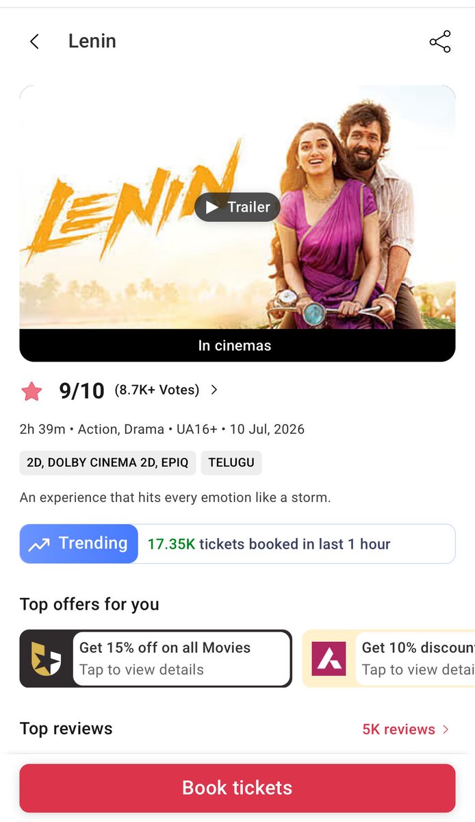 Sreeluckey's tweet photo. Another 15Crs+ Day2 loading 🥵🥵

#Lenin 
@AkhilAkkineni8 https://t.co/pWkYKmypNm