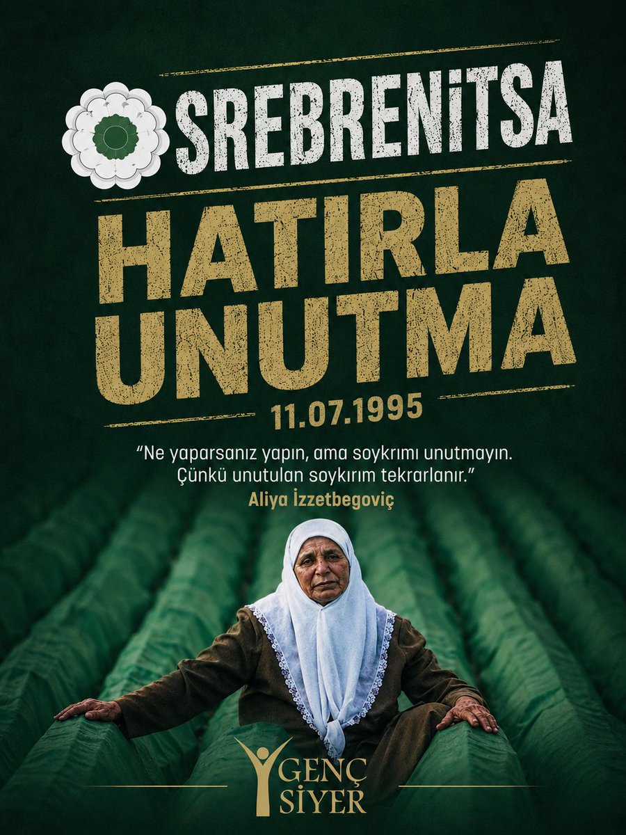 gencsiyer's tweet photo. SREBRENİTSA

HATIRLA, UNUTMA

11 TEMMUZ 1995

"Ne yaparsanız yapın, soykırımı unutmayın. Çünkü unutulan soykırım tekrarlanır."
(Aliya İzzetbegoviç)

#Srebrenitsa https://t.co/njjKCnwioM