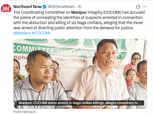 zolhing78949's tweet photo. Police doing their job and #COCOMI is mad they’re not leaking identities to fuel riots? Respect the process for once! #NIA arrests are happening—let them work without your drama. Real justice needs calm, not #Meitei headlines #SupportManipurPolice
https://t.co/PZc5X8c6N5 https://t.co/tqC06pvIJ0