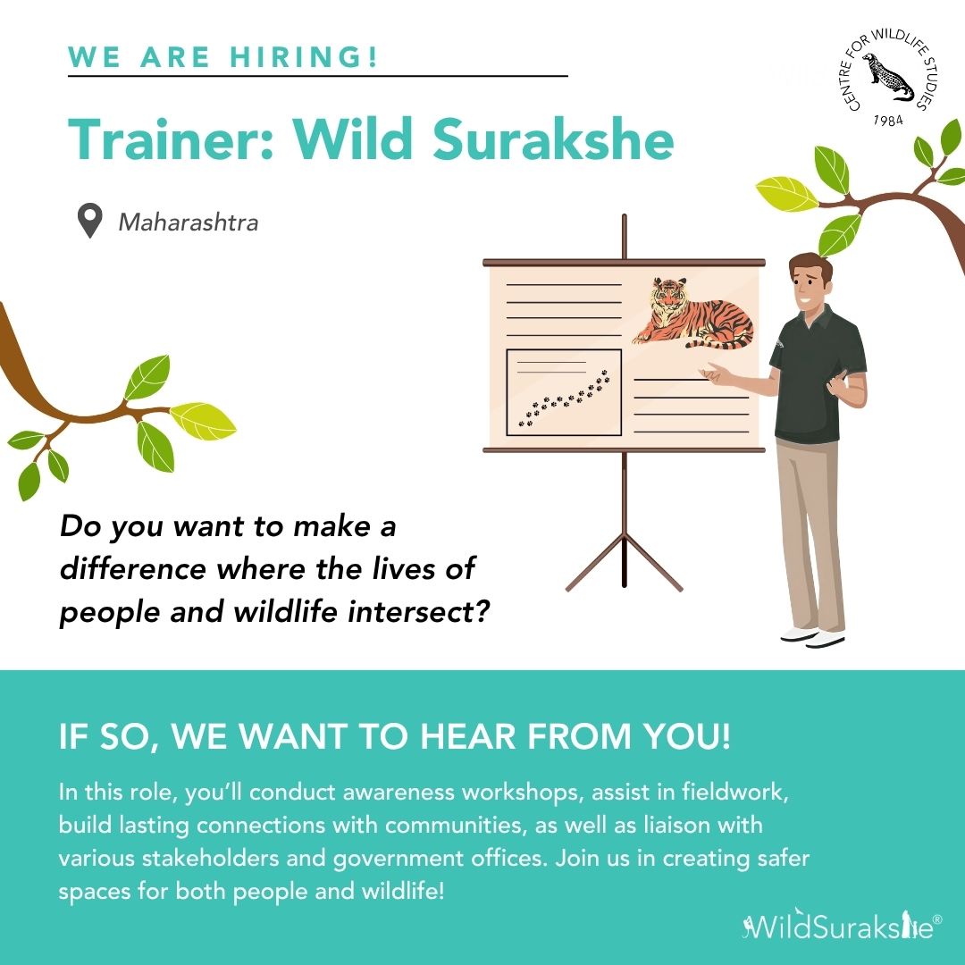 cwsindia's tweet photo. CWS is hiring Trainers for the Wild Surakshe Program in Maharashtra. Help build resilient communities, improve human-wildlife conflict responses, and curb zoonotic disease spread. Apply on https://t.co/o2azxYQKAo by 5th May 2026.
#Jobs #Opportunity #HiringNow #wildlifejobs https://t.co/HucEALzism
