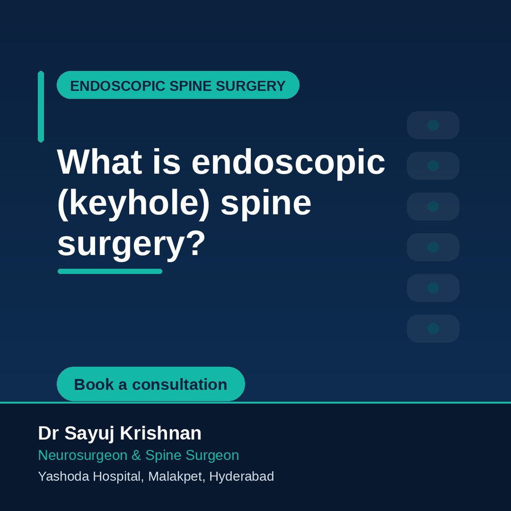 drsayujkrishnan's tweet photo. Endoscopic (keyhole) spine surgery treats slip disc through a tiny incision — often day-care, with faster recovery than open surgery. Dr Sayuj Krishnan, Yashoda Hospital, Malakpet, Hyderabad. #endoscopicspine #spinesurgeon #Hyderabad https://t.co/f3JcDtntoA