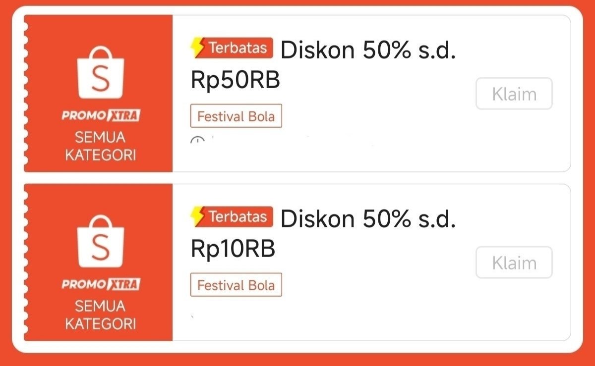 xkode06's tweet photo. Diskon 50% untuk besok kemungkinan
⏰️Pk. 04:50 dan 08:50

*Diskon 50% s/d 50rb, Minbel 50rb
*Diskon 50% s/d 10rb, Minbel 20rb
*Produk tertentu bertanda Promo Extra

Voucher muncul disini pas ganti hari
https://t.co/HnOUSUwa9r
(Bisa diklaim 10 menit sebelum War) https://t.co/LrryNe34QP