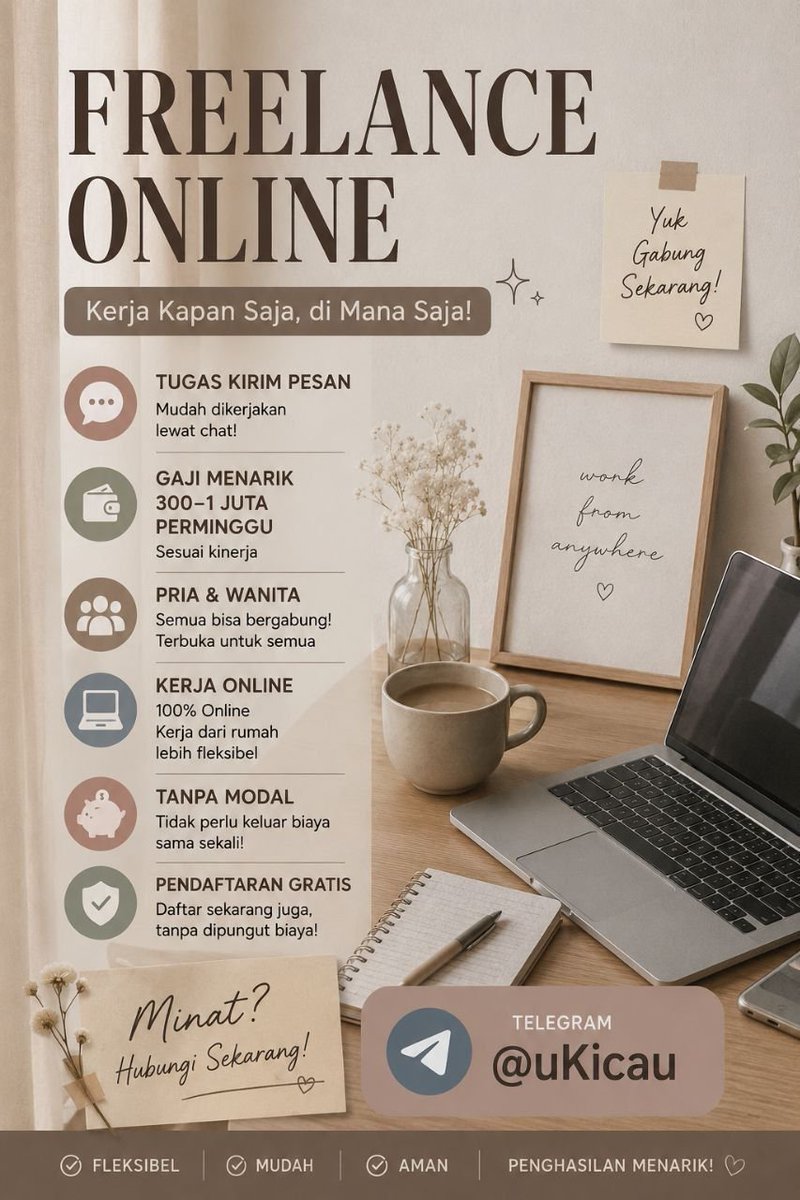 ayishaysa's tweet photo. @ousyit4 hai kak, aku ada loker freelance wfh modal android nih. barangkali kakaknya tertarik, bisa dm atau contact usn tele yang tertera yaa! https://t.co/aZZpzuqpu5