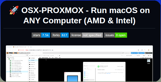 tom_doerr's tweet photo. Installs macOS on any computer with AMD or Intel hardware using Proxmox VE.

https://t.co/hmZ3oLgzKj https://t.co/hPcwdHC7Nd