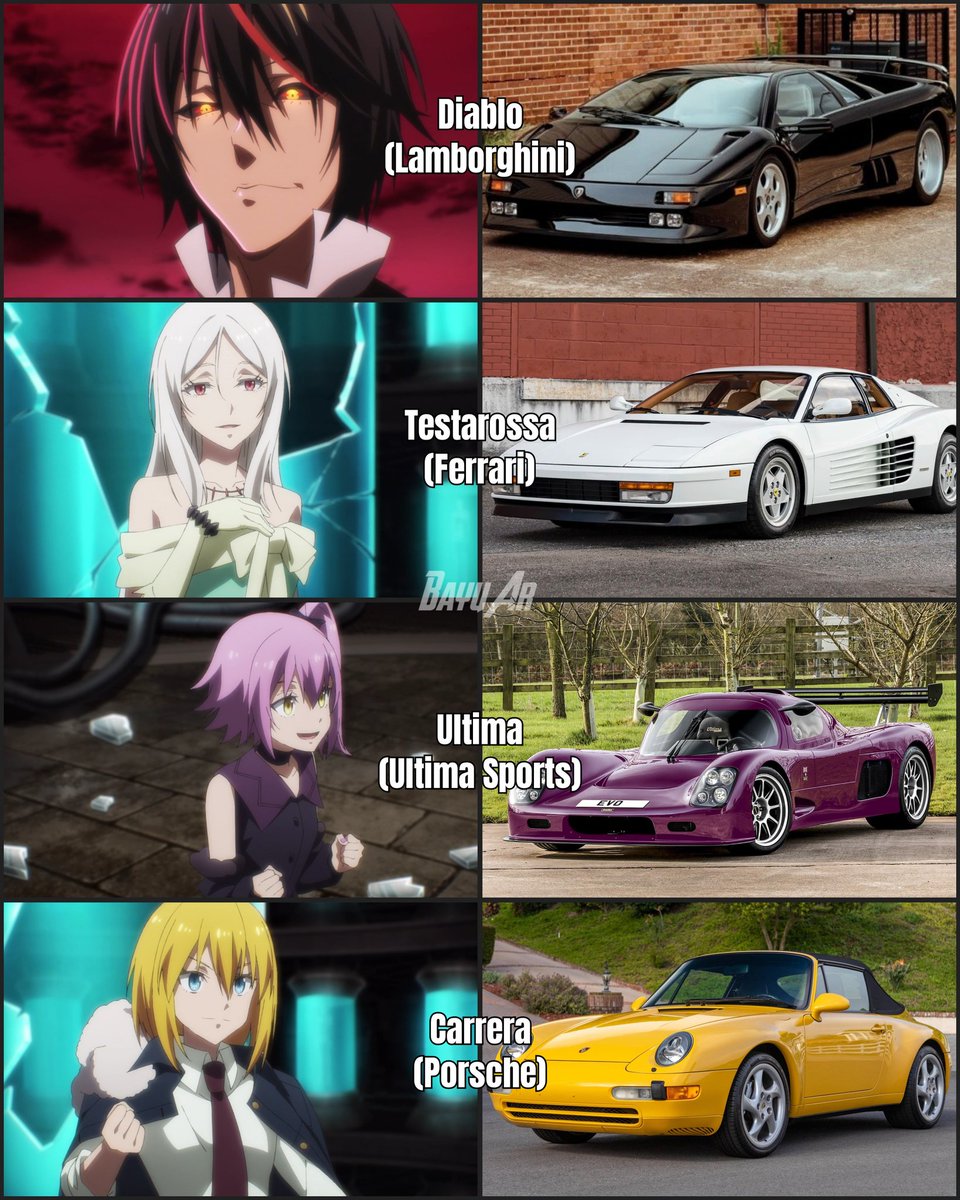 OfficialArbarif's tweet photo. Rimuru's top 4 supercar collections, and many more 😆

📺 Anime : That Time I Got Reincarnated as a Slime S4

#tensura #anime #転スラ
#tenseishitaraslimedattaken https://t.co/mfehqLrMtK