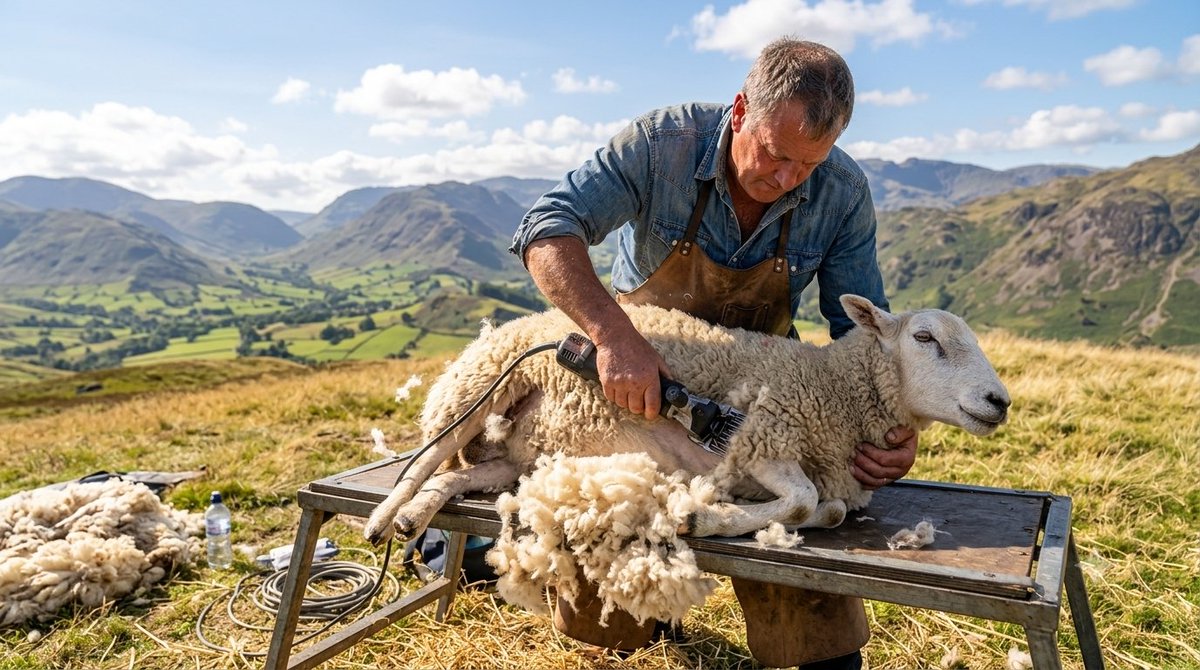 SamaHoole's tweet photo. Doris got sheared this summer, which is to say she was manhandled onto her backside by a stranger, stripped of a coat she never agreed to part with, and turned back out onto the fell with nothing to show for the indignity but a lighter step and a face like thunder.

The shearer comes round every June. Doris, being a hefted Texel with firm views on personal space, treats the whole thing as a miscarriage of justice. She goes stiff. She sighs. She fixes the man with the stare she usually saves for weather coming in off the west, then it's over in ninety seconds and she's off up the hill eight pounds lighter, cool for the summer, clean of the flies and the strike that a full fleece in July invites. Brian, watching from over the wall where he keeps his log of these things, marked it down as a net gain for Doris and a dead loss for everyone else.

Because here's the wool. That fleece, the real thing, grown on grass and rain and hefted patience, the fibre that kept these islands warm for a thousand years and clothed the men who built them, is now worth so little it costs more to shear off than it sells for. So it sits in a barn.

Meanwhile the world it was replaced by has gone and dressed itself head to toe in oil. Fleece jackets spun from petroleum. Base layers, gym leggings, the lot, extruded from the same barrel as the diesel, shedding a little plastic into the wash water every time they spin, off down the drain and out to sea and eventually back onto your plate in a fish. Renewable, they call the sheep, when they want a stick to beat her with. Then they zip themselves into a crude oil derivative and lecture the ewe on her footprint.

Doris grows a new one every year out of nothing but hillside. Fully compostable, entirely renewable, comes with its own forecast. And we let it rot in a barn because a bin bag full of oil undercut her.

She doesn't know any of this. She's up on the top, freshly done, glaring at the horizon, growing next year's out of pure spite.