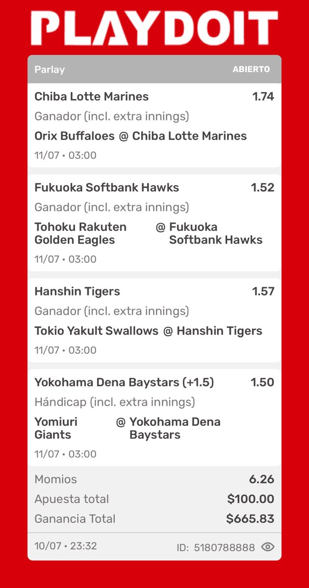 cherch_bets's tweet photo. Sobres antes de que empiecen razita ⚾️🇯🇵

NPB con poquito bank porque hay que meterle fuerte al mundial más al rato 🫡 https://t.co/qTrxkW2dPr